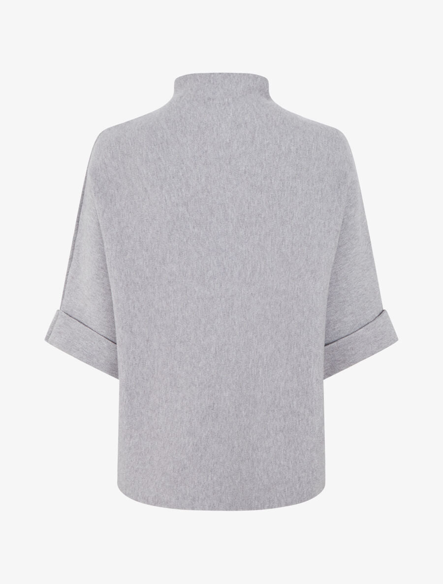 Pull ample manches 3/4 motif rose - Gris - 2