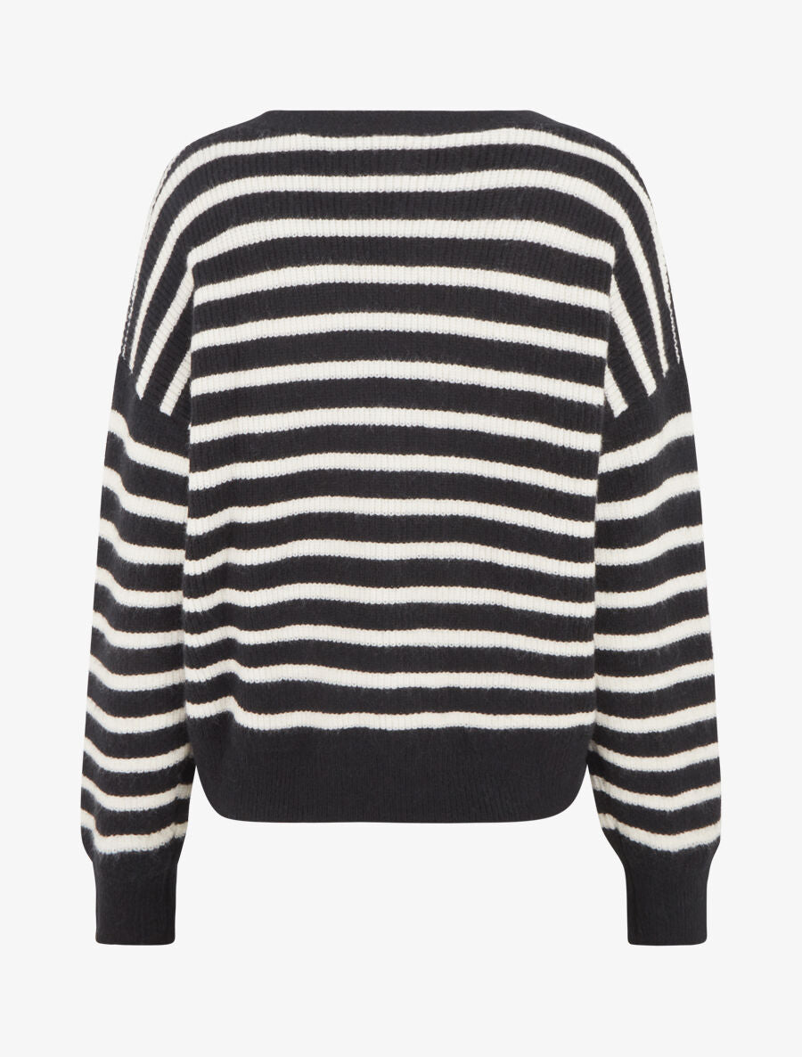 Cardigan rayé à boutons strassés - Noir - 2