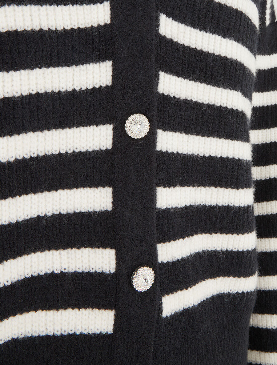 Cardigan rayé à boutons strassés - Noir - 3