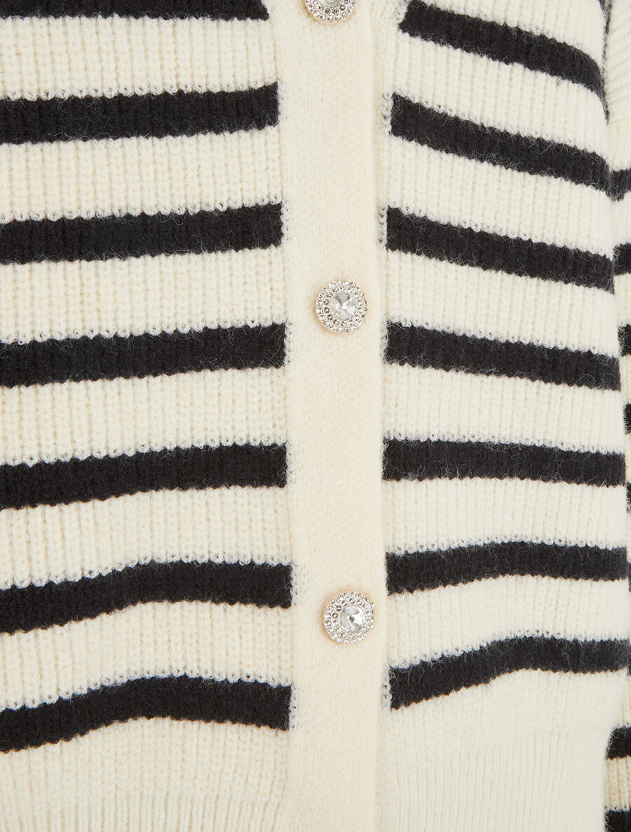 Cardigan rayé à boutons strassés - Blanc - 3
