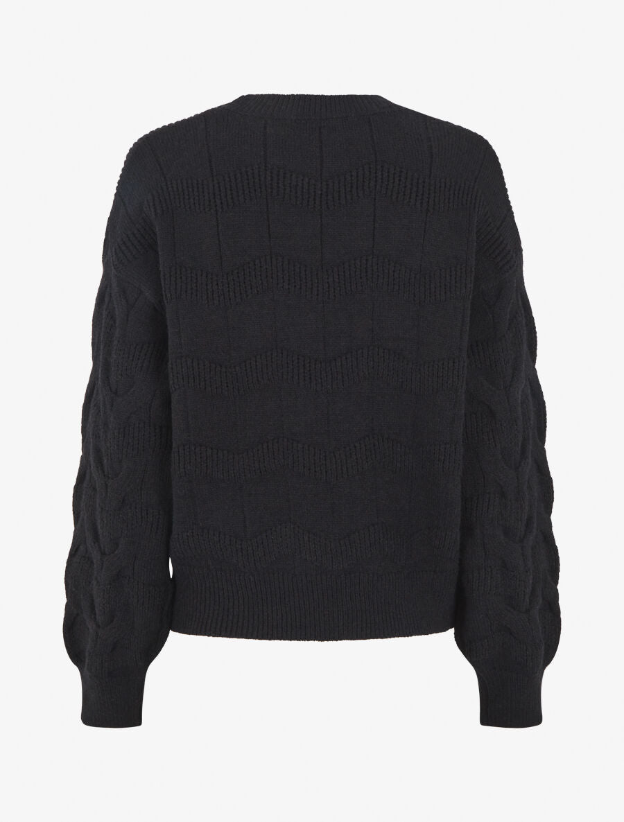 Pull droit uni en maille zigzag - Noir - 2
