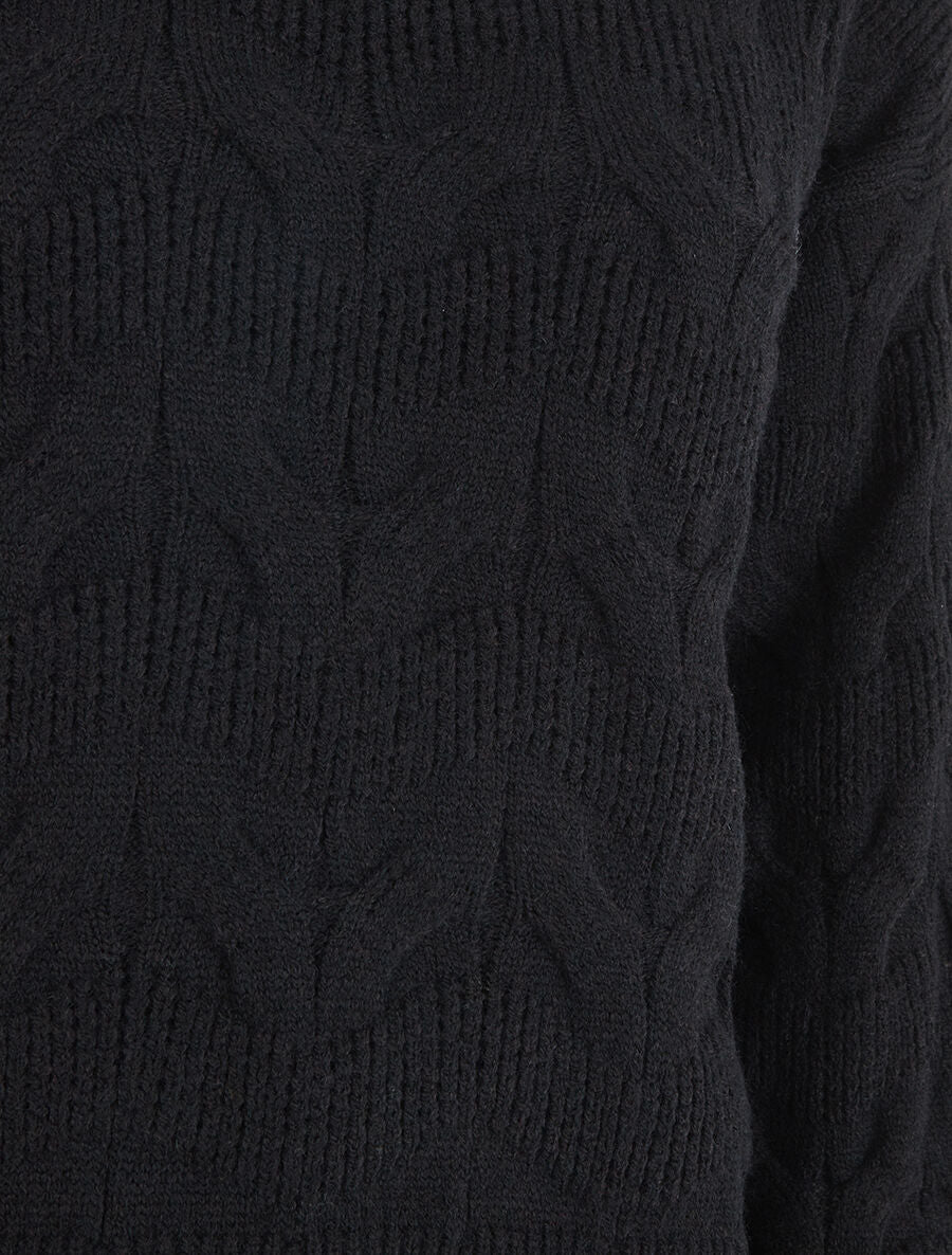 Pull droit uni en maille zigzag - Noir - 3