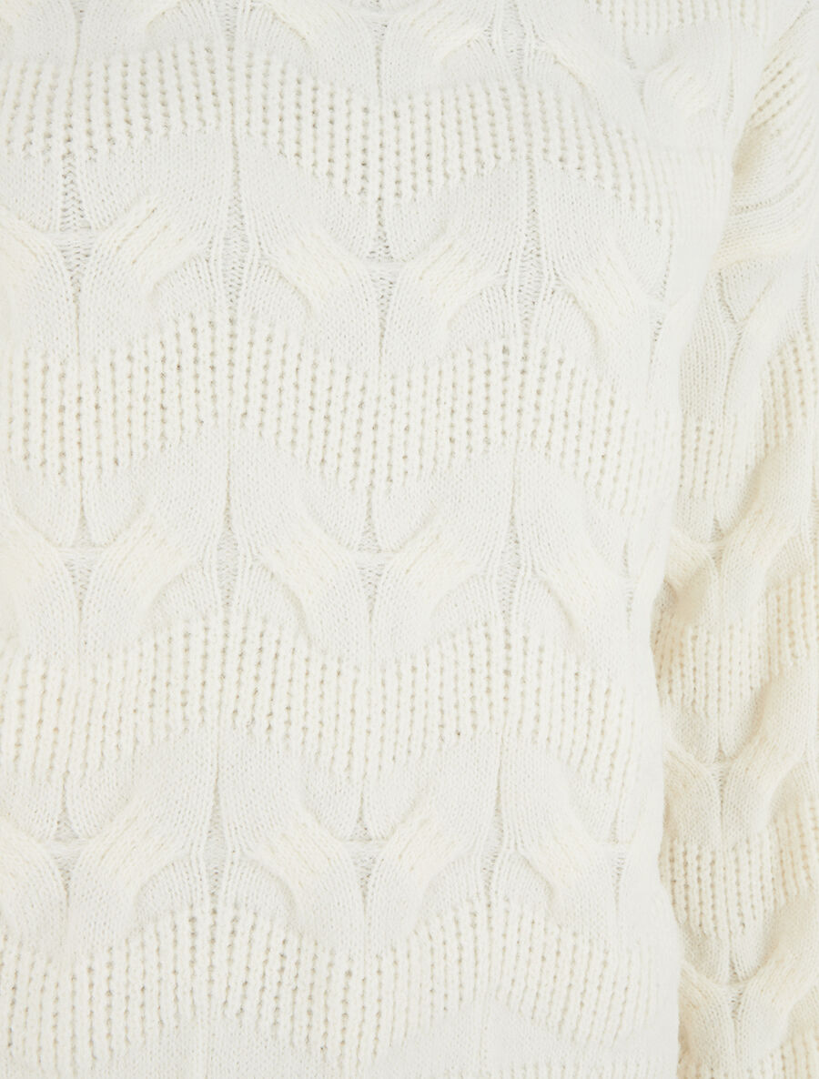 Pull droit uni en maille zigzag - Écru - 3