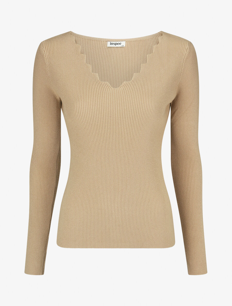 Pull col V à détail stylisé - Beige - 5