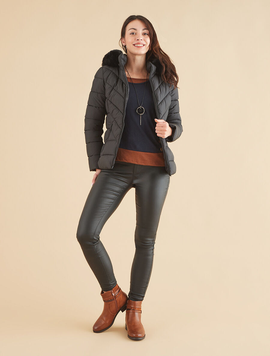 Doudoune à fourrure synthétique - Noir - 5