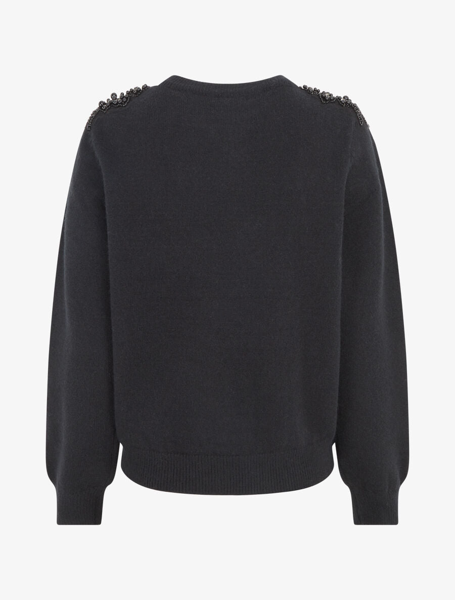 Pull uni orné de perles et strass - Noir - 2