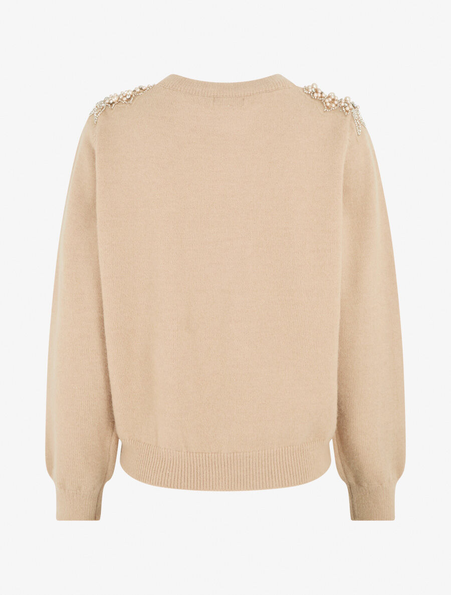 Pull uni orné de perles et strass - Taupe - 2