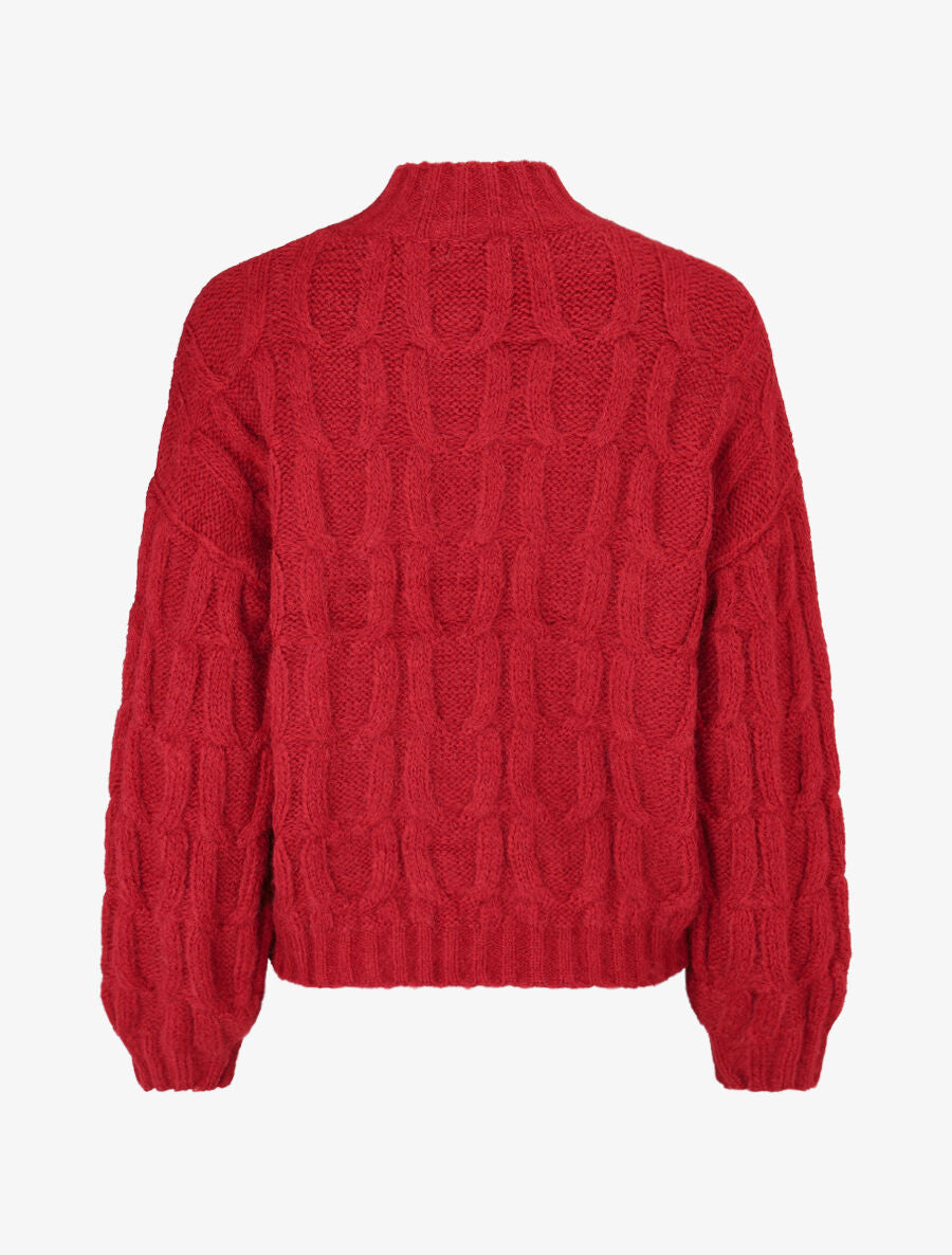 Pull uni en maille à col montant - Rouge - 2