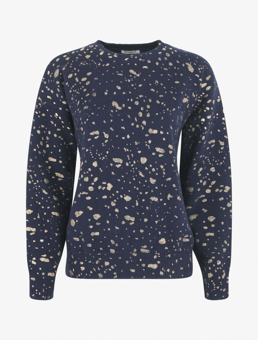 Pull uni à imprimé moucheté irisé - Marine - 1