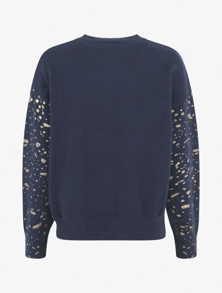 Pull uni à imprimé moucheté irisé - Marine - 2