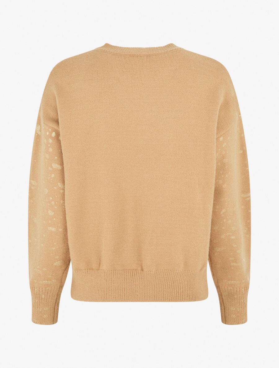 Pull uni à imprimé moucheté irisé - Camel - 2