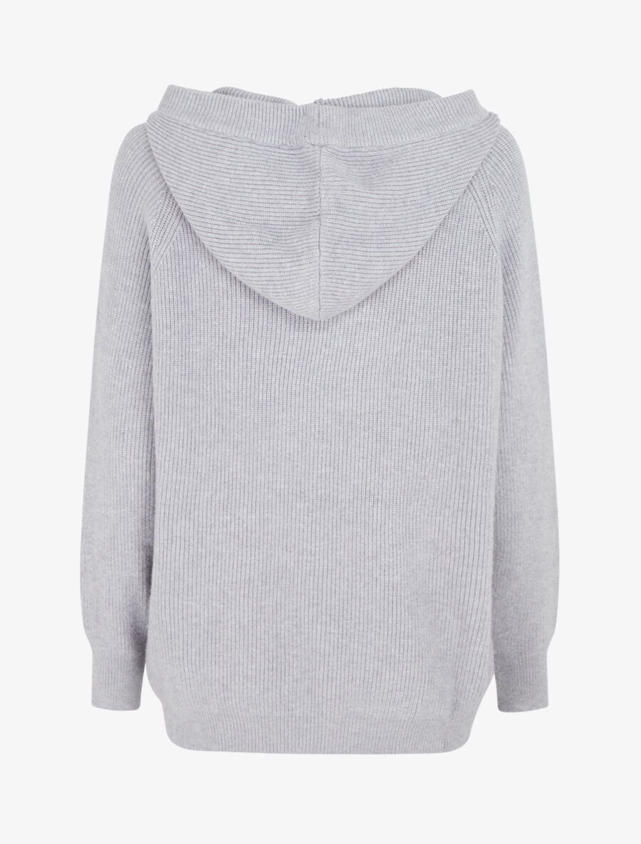 Pull côtelé à capuche - Gris - 2