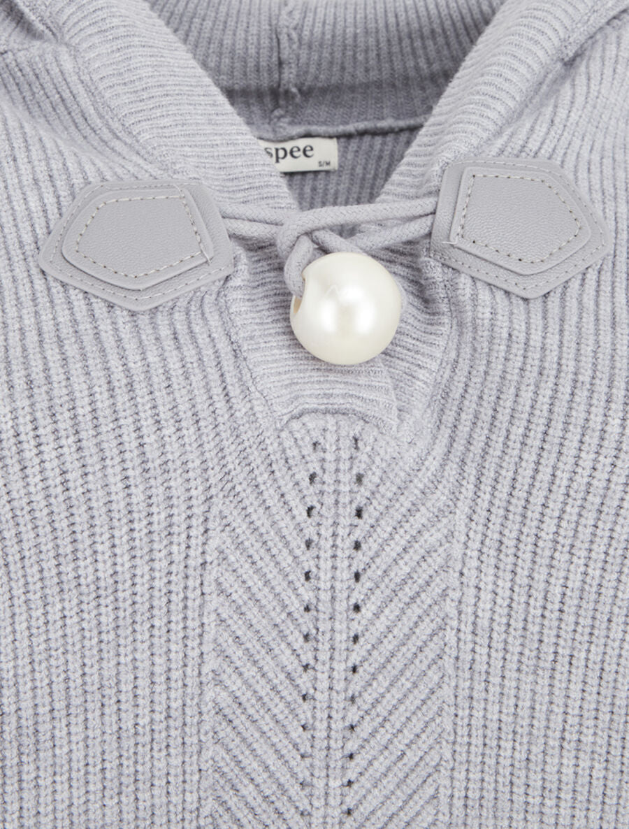 Pull côtelé à capuche - Gris - 3