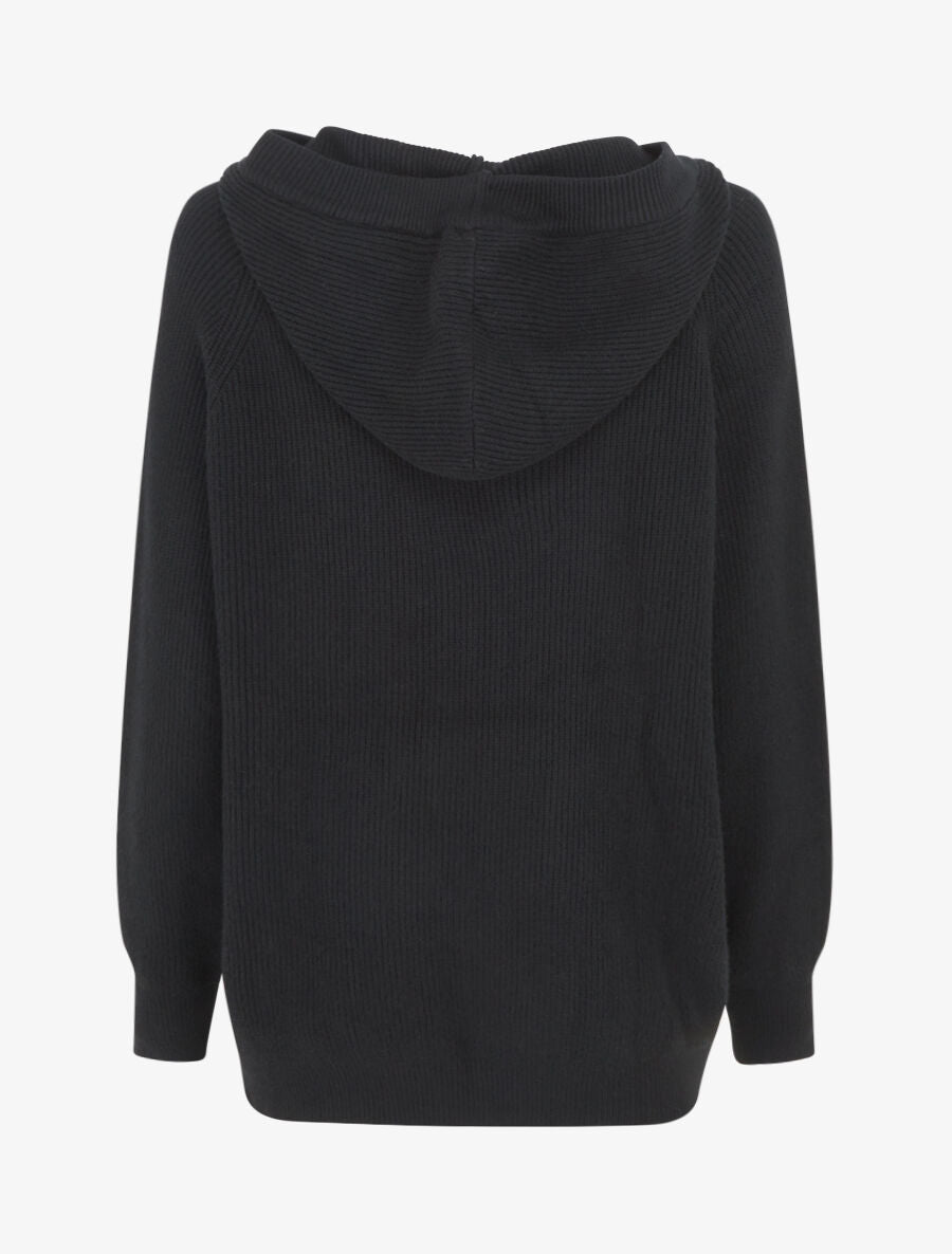 Pull côtelé à capuche - Noir - 2