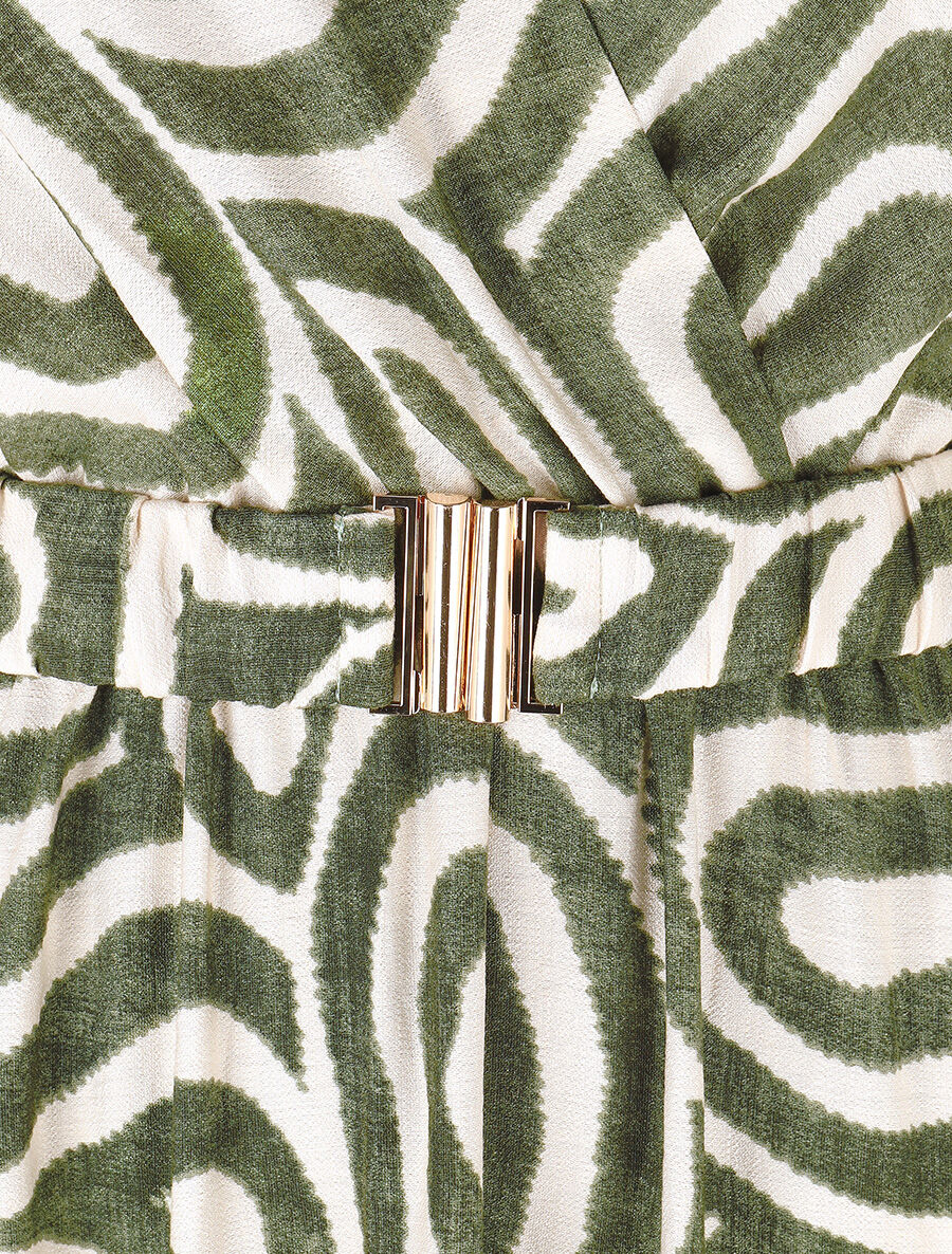 Robe longue col cache-coeur imprimé graphique - Kaki - 3