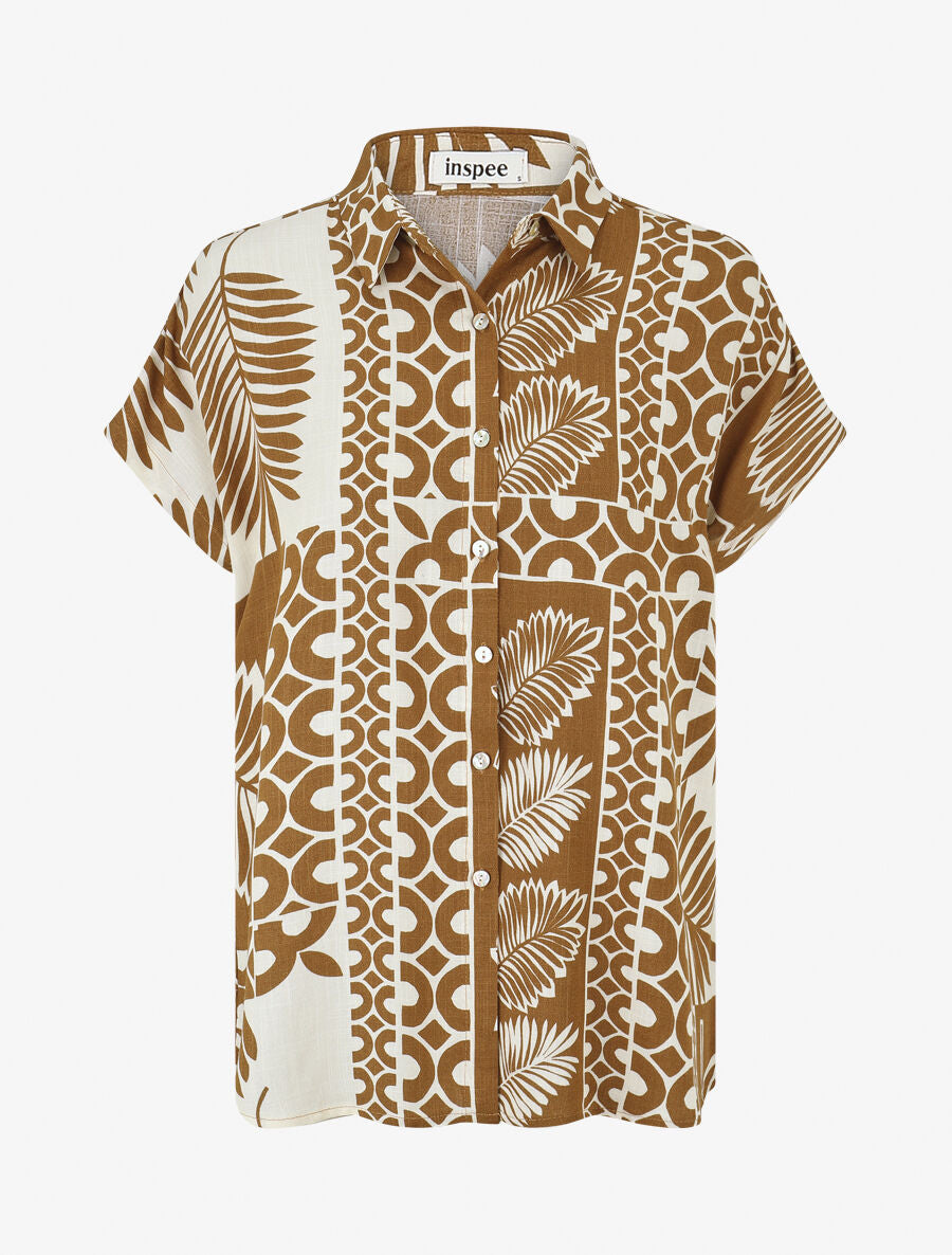 Ensemble chemise et pantalon imprimé tropical - Marron - 3
