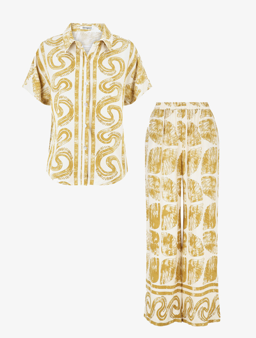 Ensemble chemise et pantalon imprimé fantaisie - Moutarde - 8