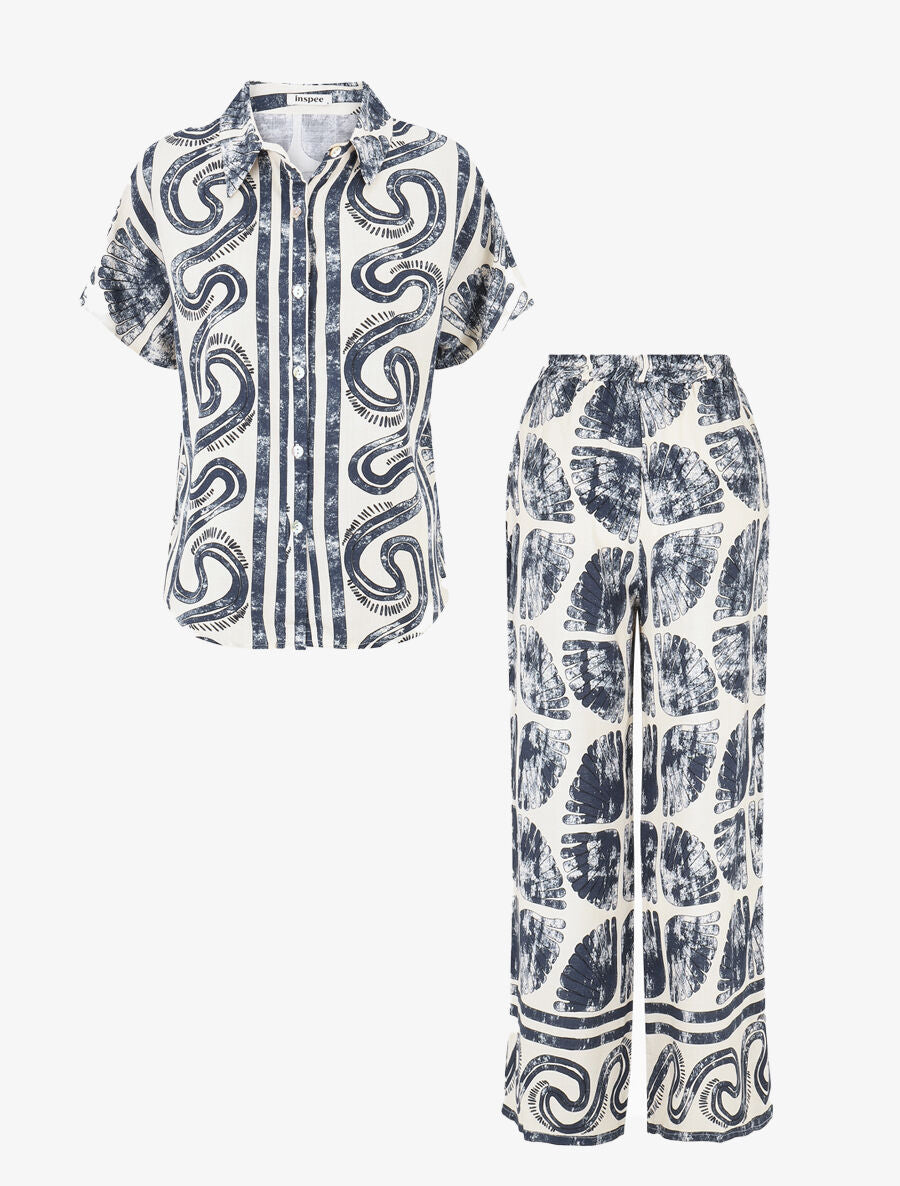 Ensemble chemise et pantalon imprimé fantaisie - Marine - 8
