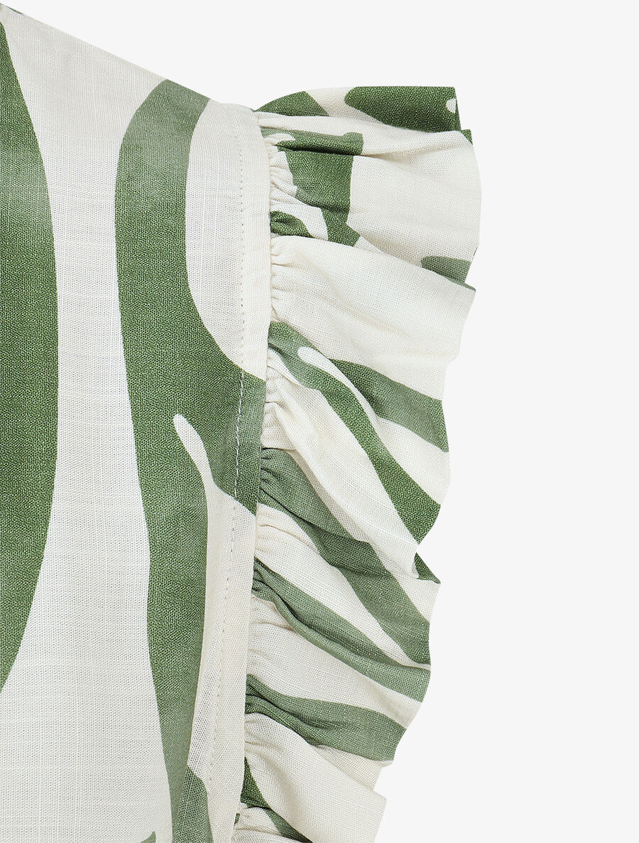 Top imprimé graphique à épaules volantées - Vert - 3