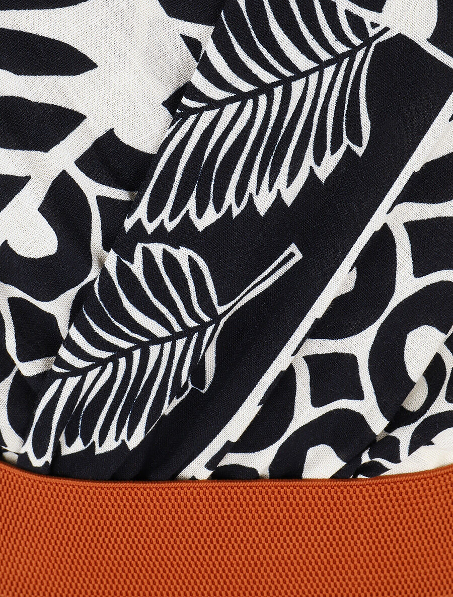 Robe longue sans manches feuilles graphiques - Marine - 3