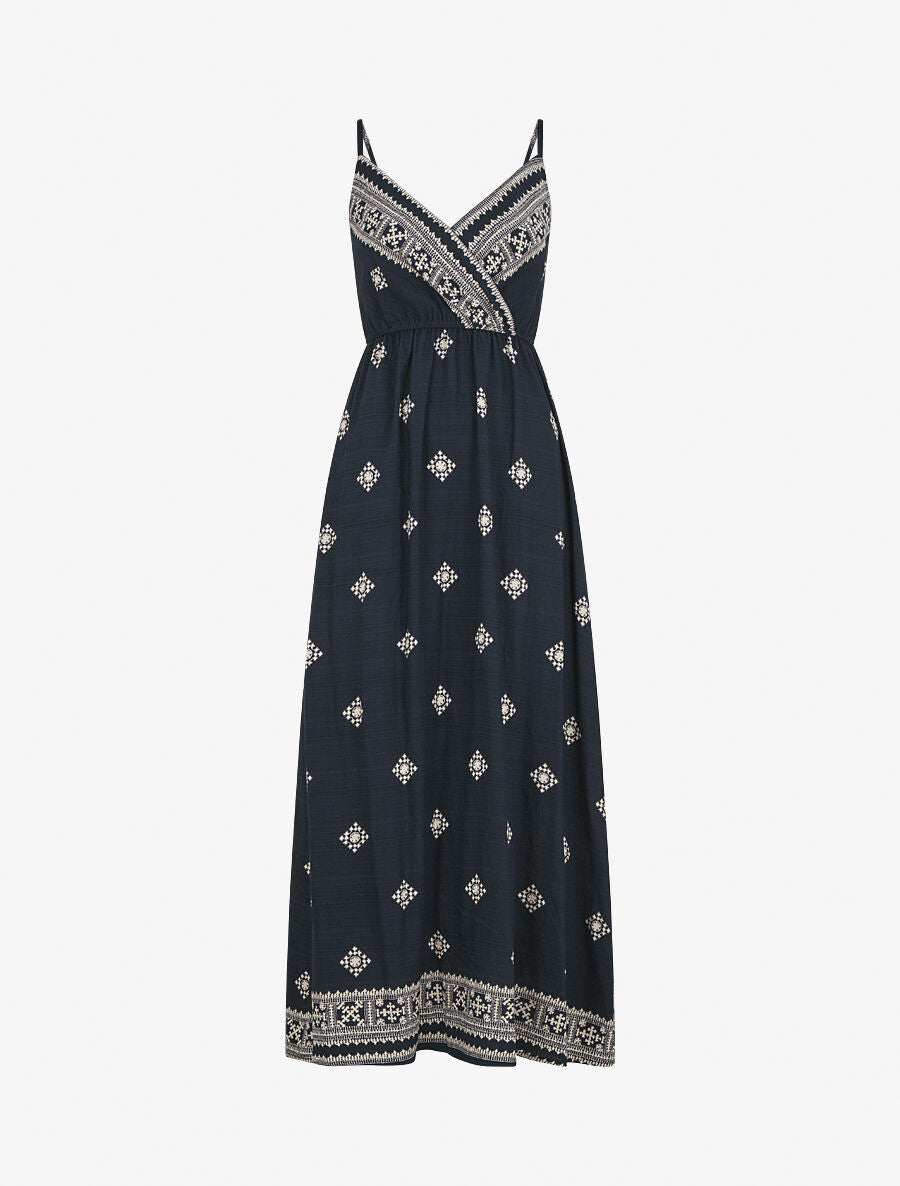 Robe longue à fines bretelles à imprimé fantaisie - Marine - 4