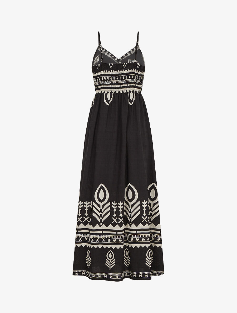 Robe longue à fines bretelles imprimé ethnique - Noir - 2