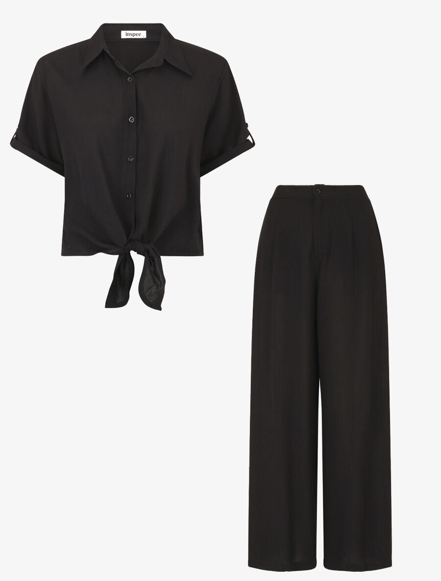 Ensemble top à nouer et pantalon - Noir - 7