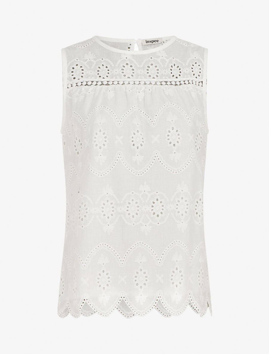 Top droit sans manches en broderie anglaise - Blanc - 1