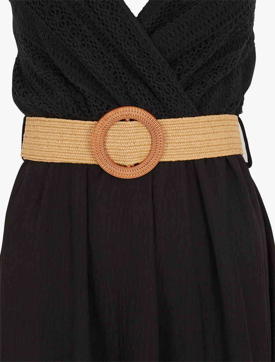 Robe longue à bretelles et décolleté en crochet - Noir - 3