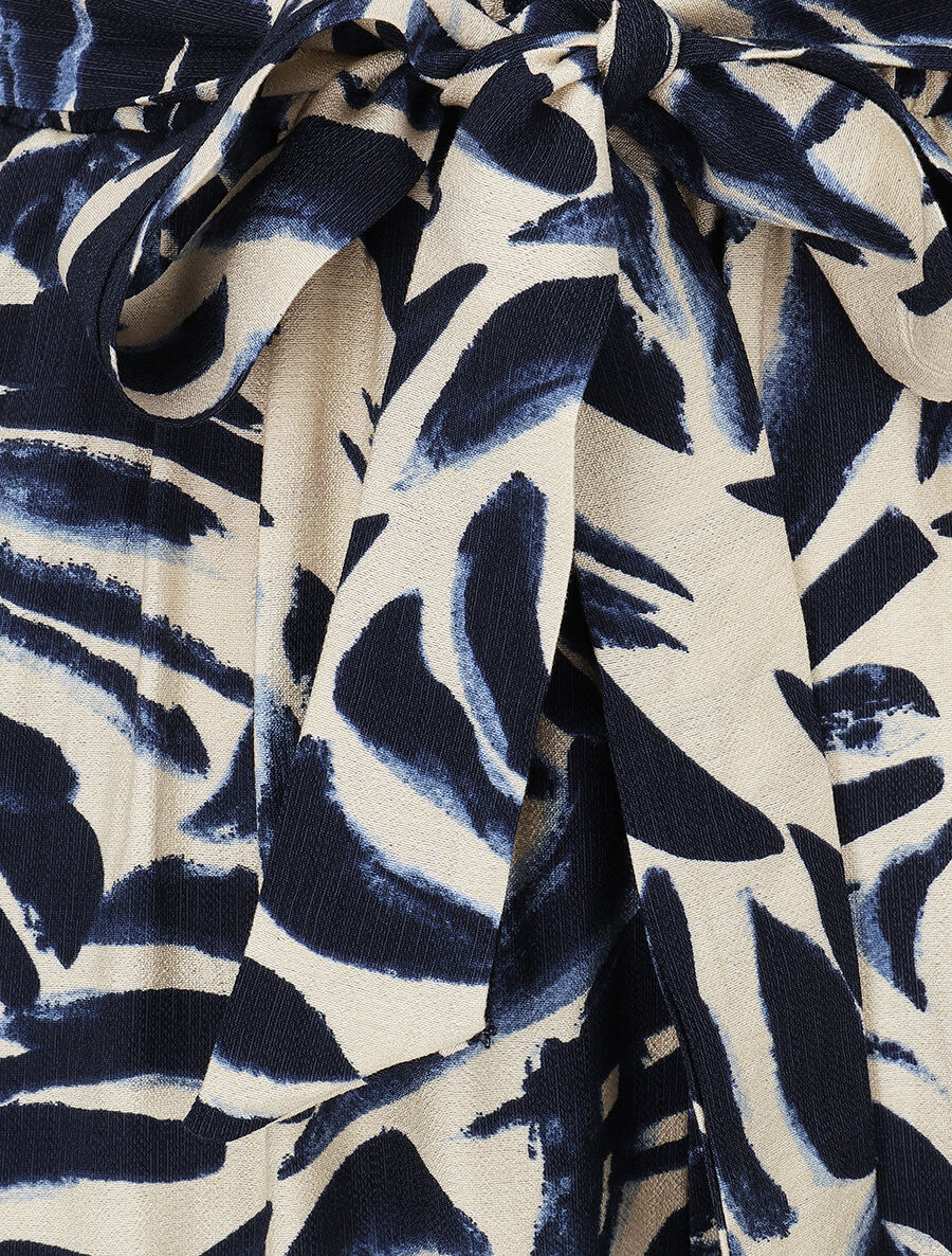 Pantalon imprimé abstrait à taille haute élastiquée - Marine - 3