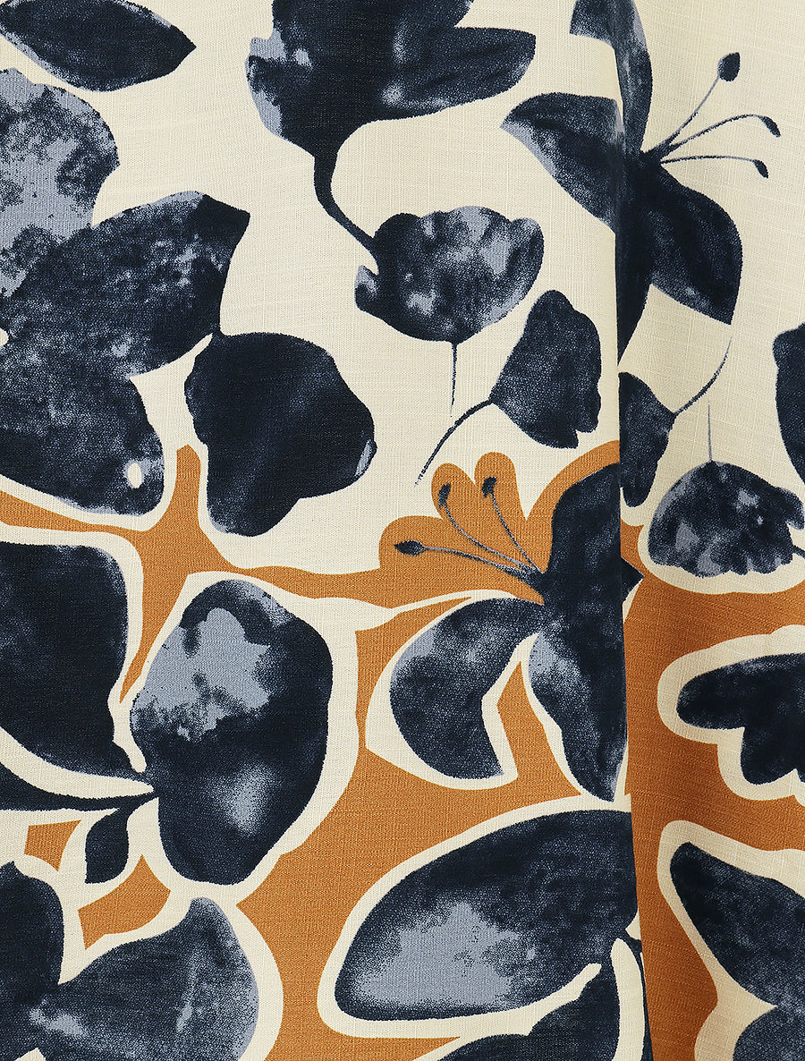 Jupe longue style corset imprimé feuillages - Marine - 3