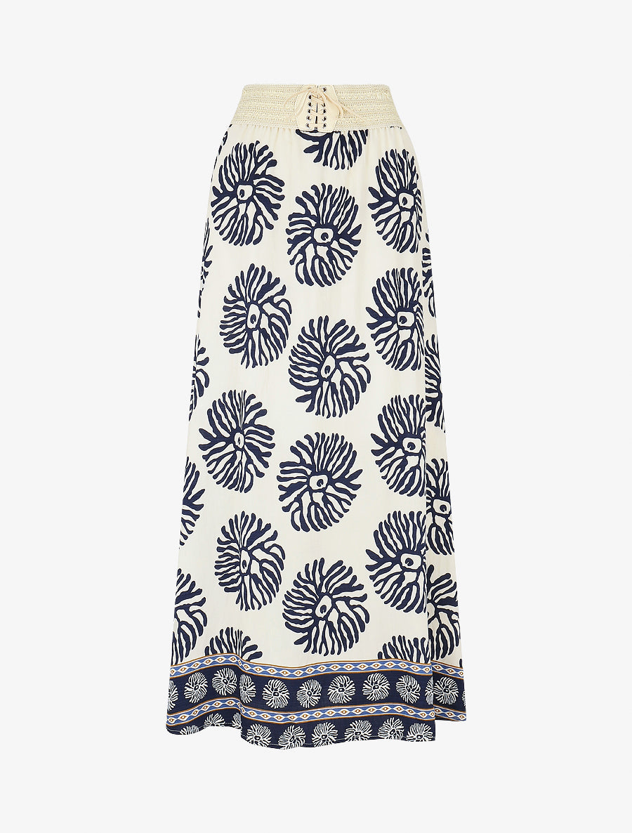 Jupe longue style corset imprimé coraux - Marine - 1