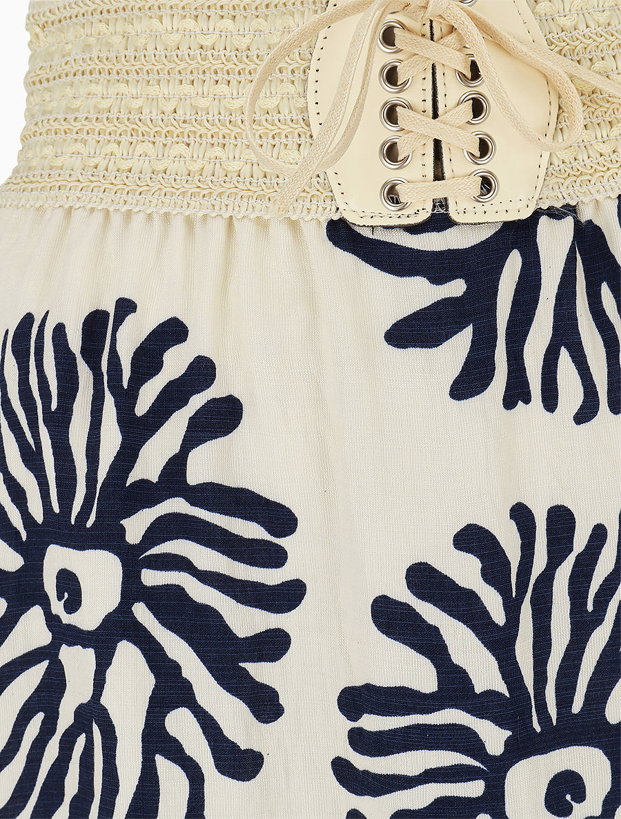 Jupe longue style corset imprimé coraux - Marine - 3