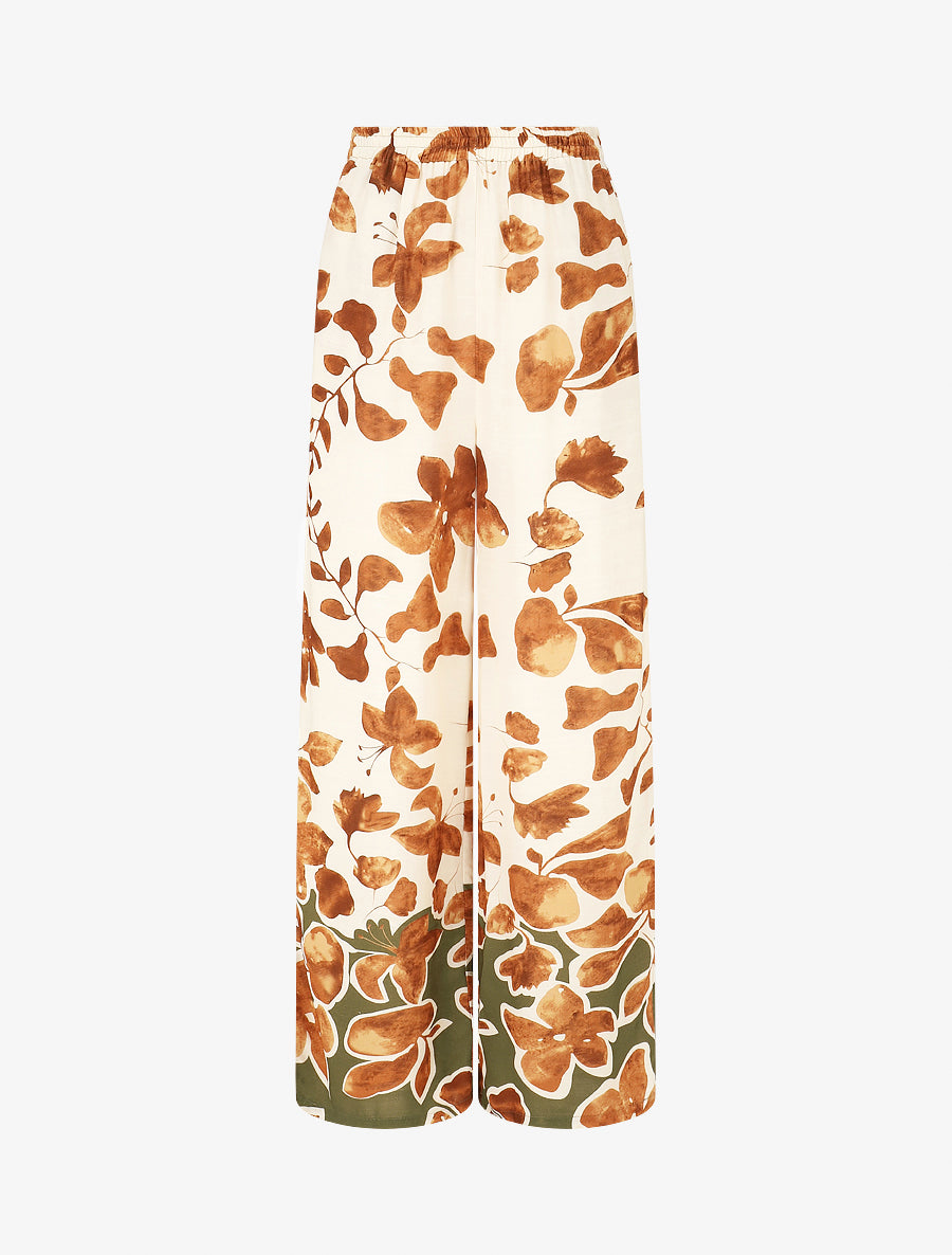 Pantalon droit taille haute imprimé floral - Marron - 1