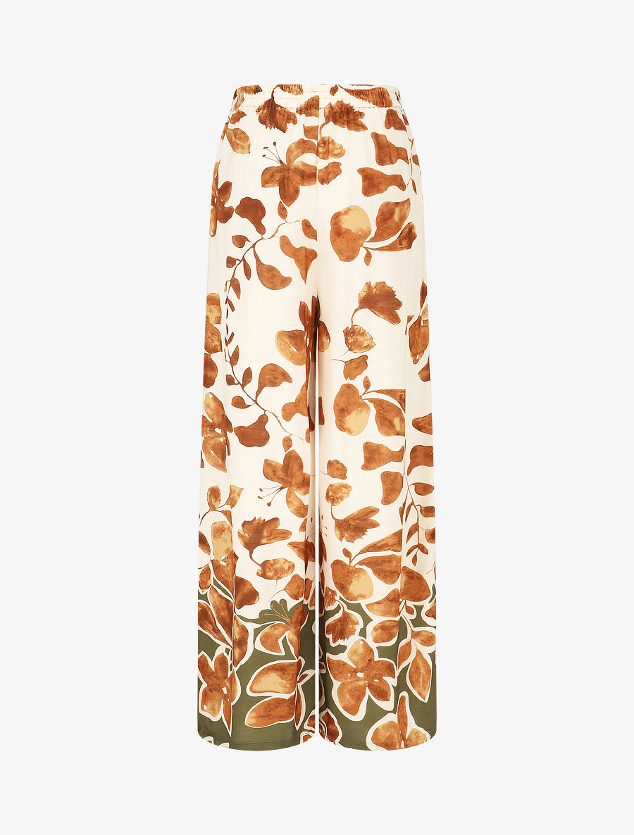 Pantalon droit taille haute imprimé floral - Marron - 2