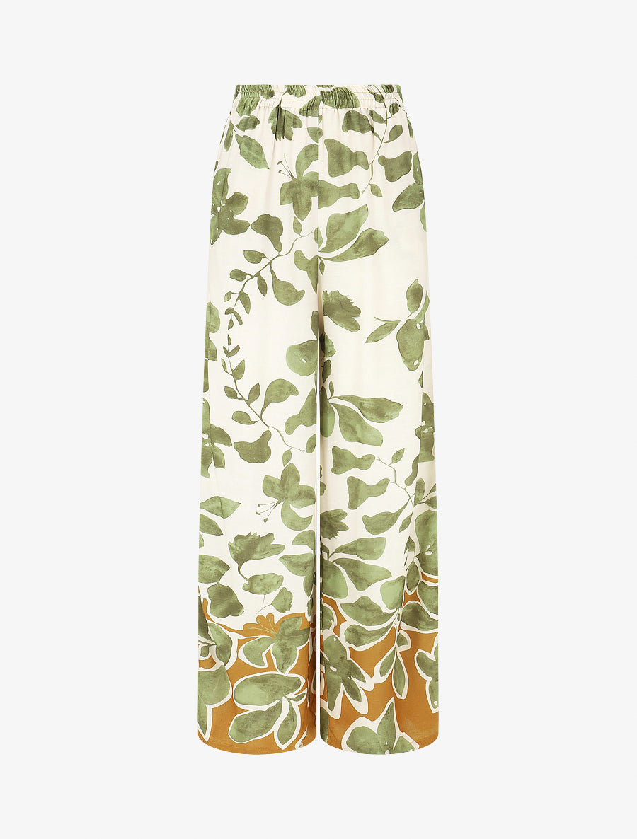 Pantalon droit taille haute imprimé floral - Vert - 1