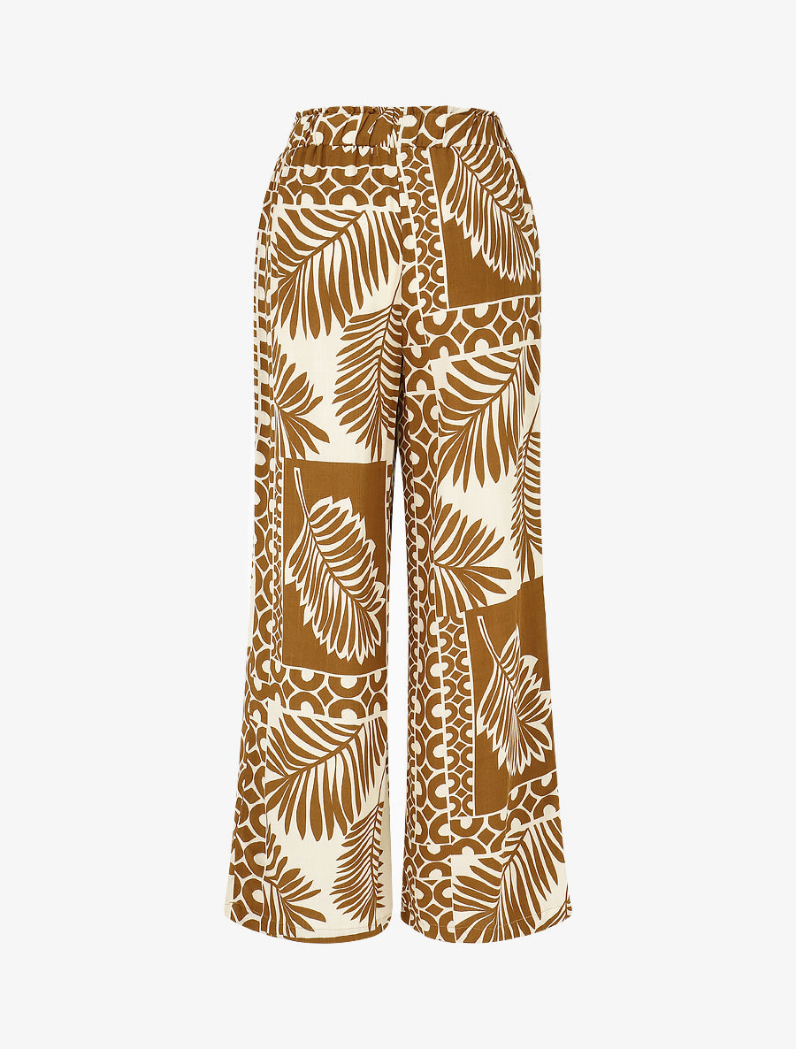 Pantalon droit taille haute imprimé tropical - Marron - 2