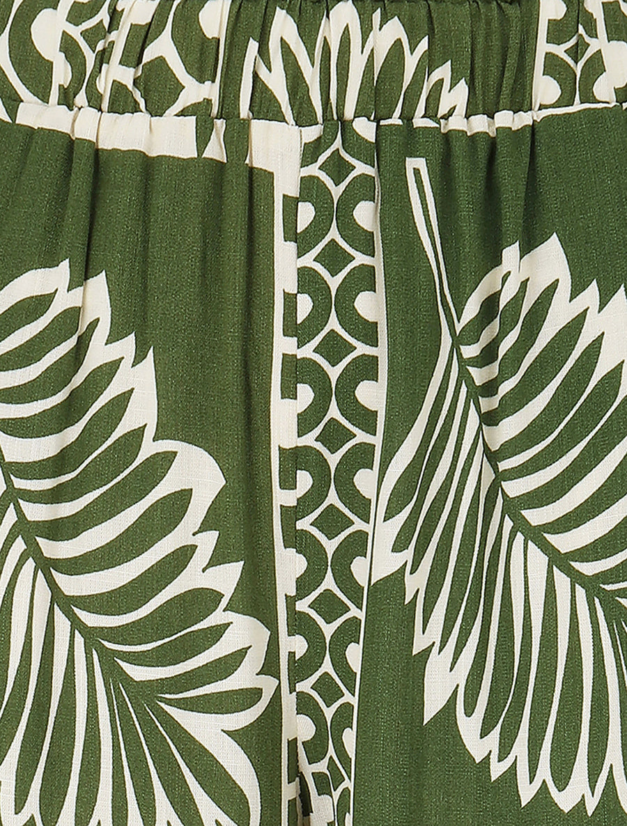 Pantalon droit taille haute imprimé tropical - Kaki - 3