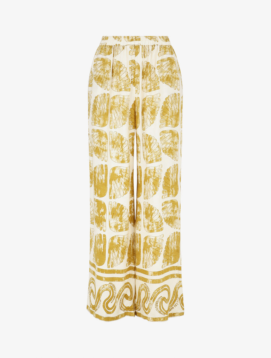 Pantalon droit taille haute imprimé fantaisie - Jaune - 1