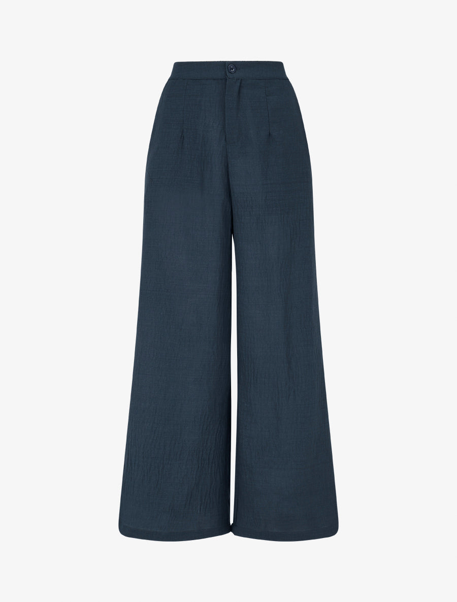 Pantalon fluide effet froissé - Marine - 1