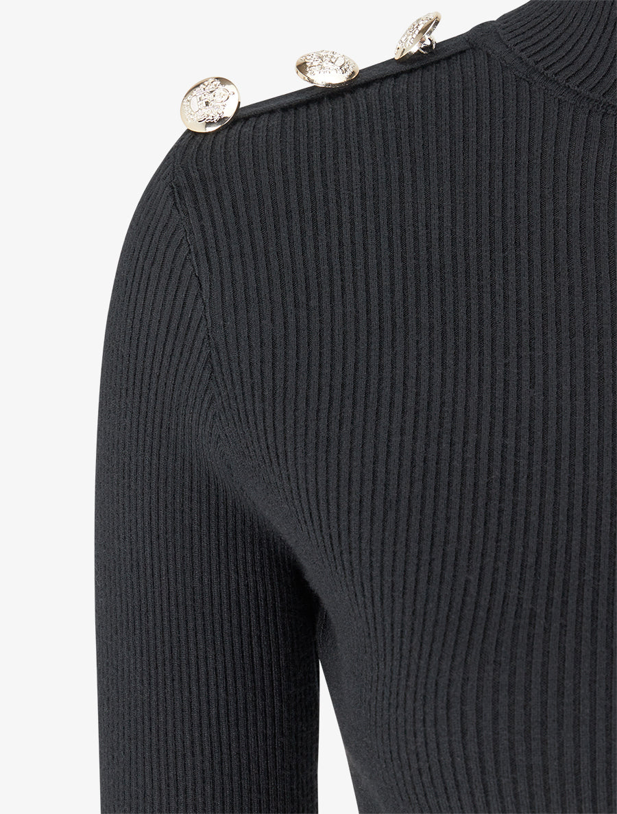 Pull côtelé à col roulé et boutons - Noir - 3