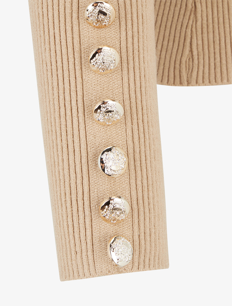 Pull côtelé à col roulé et boutons - Beige - 3