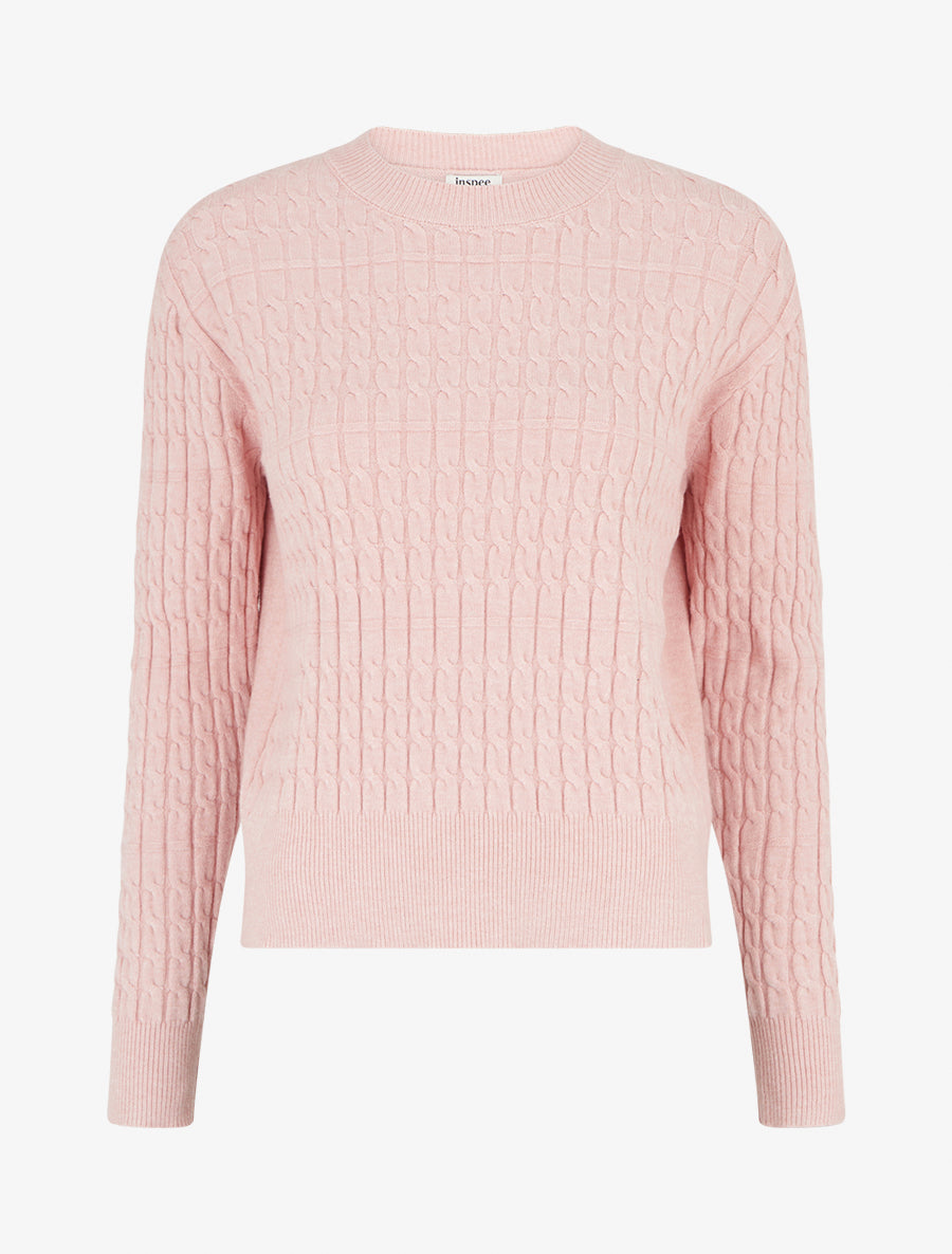 Pull droit à col rond en maille tressée - Rose - 1