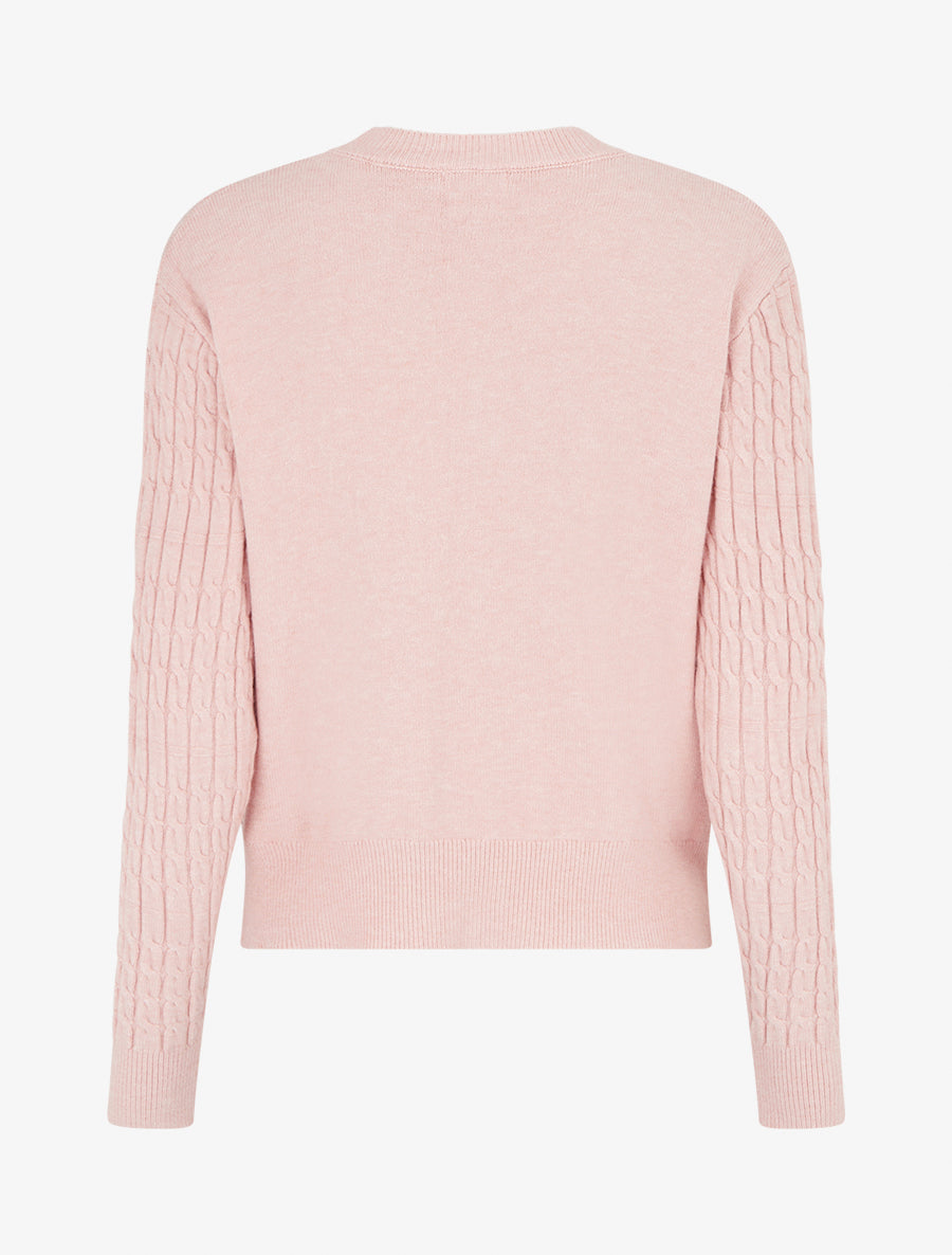 Pull droit à col rond en maille tressée - Rose - 2