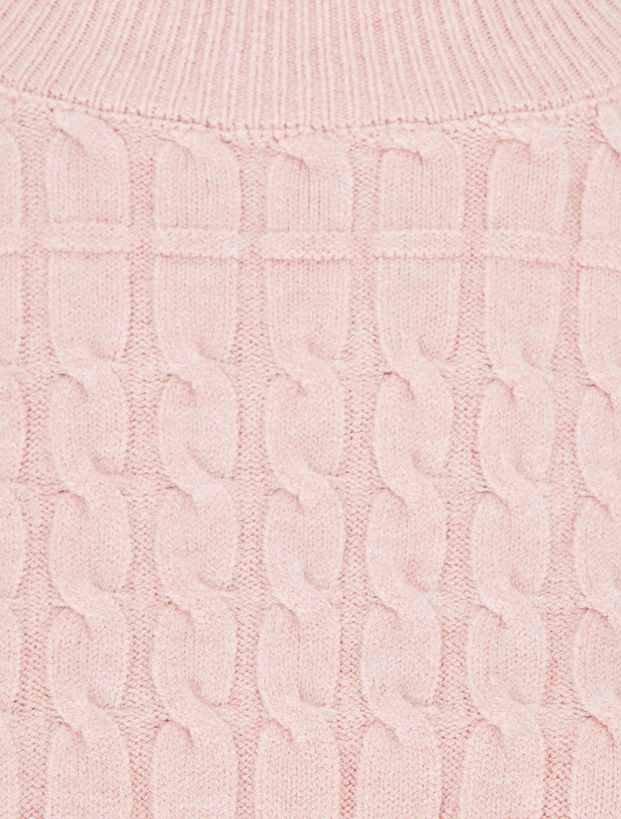 Pull droit à col rond en maille tressée - Rose - 3