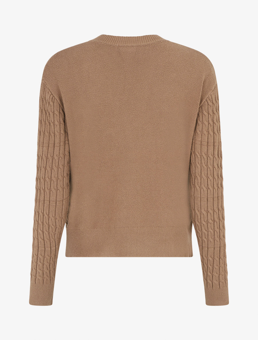 Pull droit à col rond en maille tressée - Taupe - 2