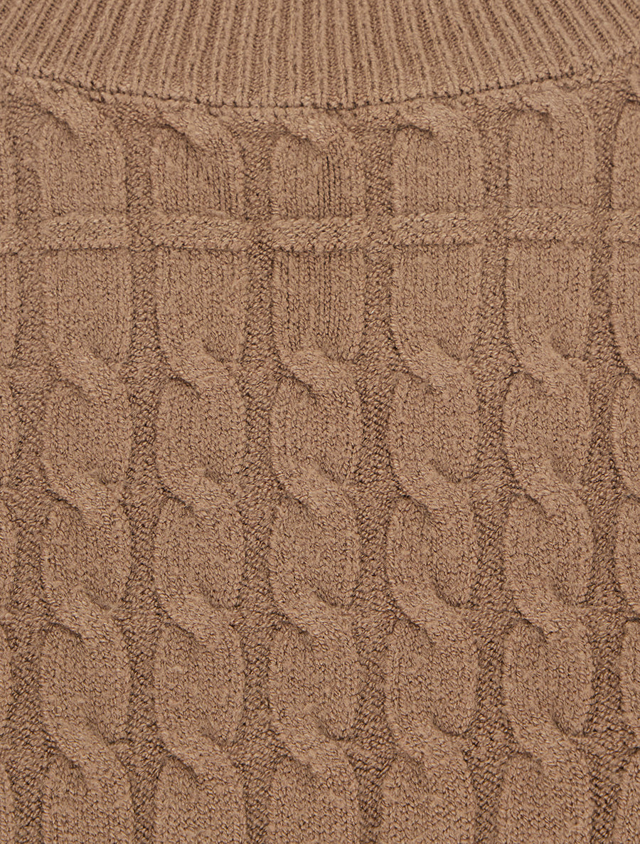 Pull droit à col rond en maille tressée - Taupe - 3