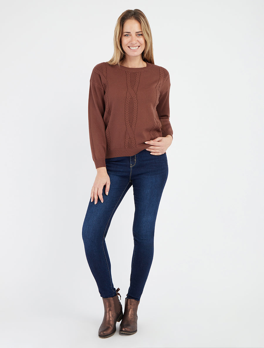 Gerade geschnittener Pullover mit Flechtoptik - Braun