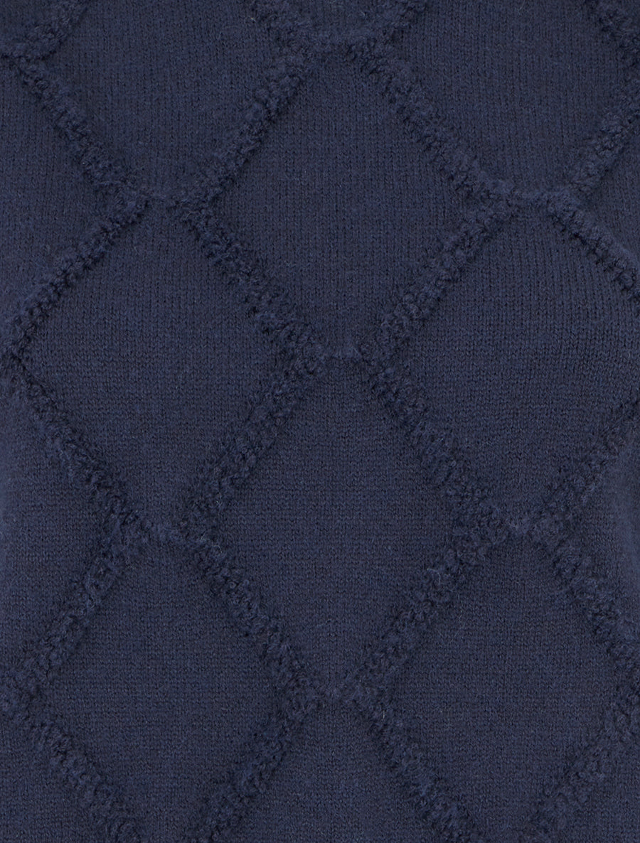 Pull à col rond effet quadrillé - Marine - 3