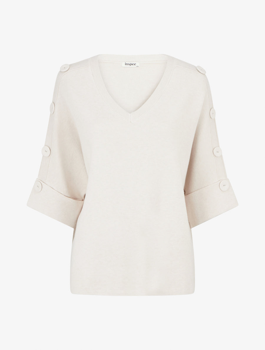 Pull uni à boutons décoratifs - Blanc - 1